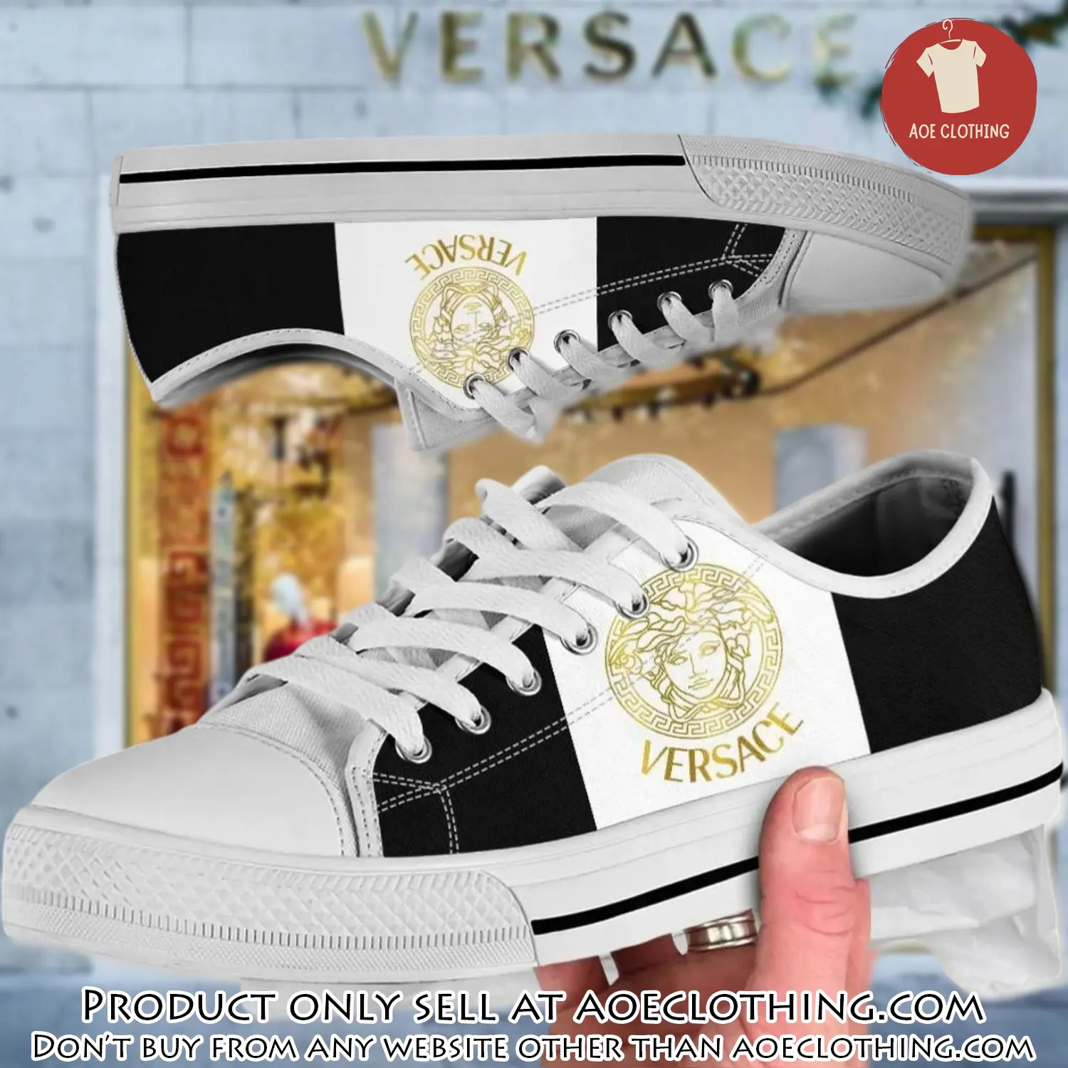 Versace logo black white low top canvas shoes luxury brand gifts for men women aoe1501124